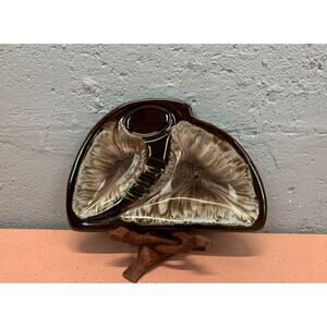 Vtg MCM Atomic Drip Glaze Cigar Ashtray Pink Brown Ceramic Ashtray Tobacciana